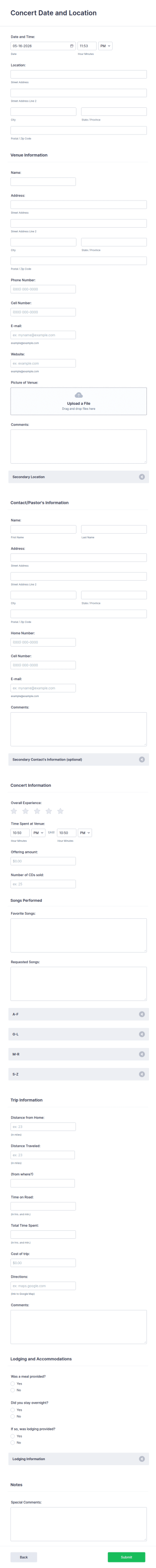 Concert Information Form Template