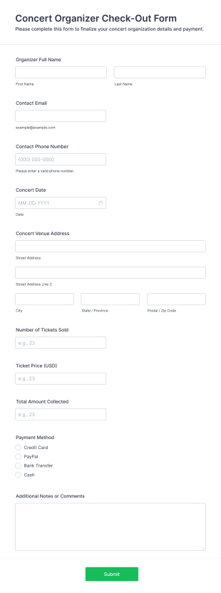 Concert Organizer Check Out Form Template