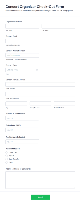 Concert Organizer Check Out Form Template