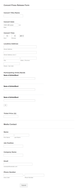 Concert Press Release Form Template