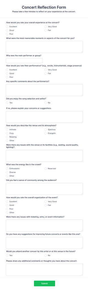 Concert Reflection Form Template