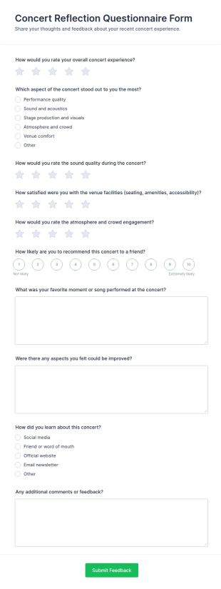 Concert Reflection Questionnaire Form Template