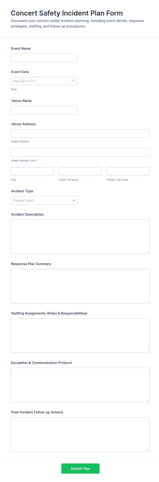 Concert Safety Incident Plan Form Template