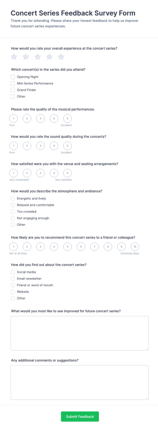 Concert Series Feedback Survey Form Template