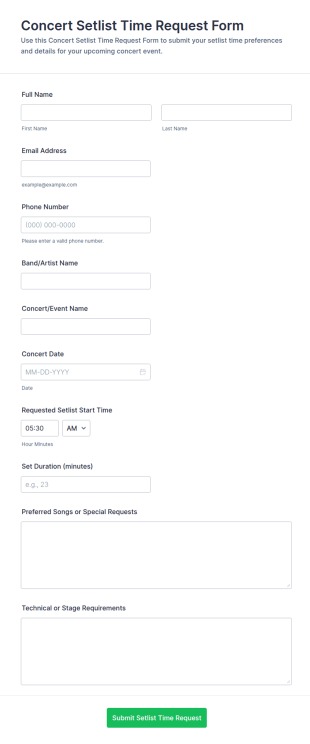 Concert Setlist Time Request Form Template