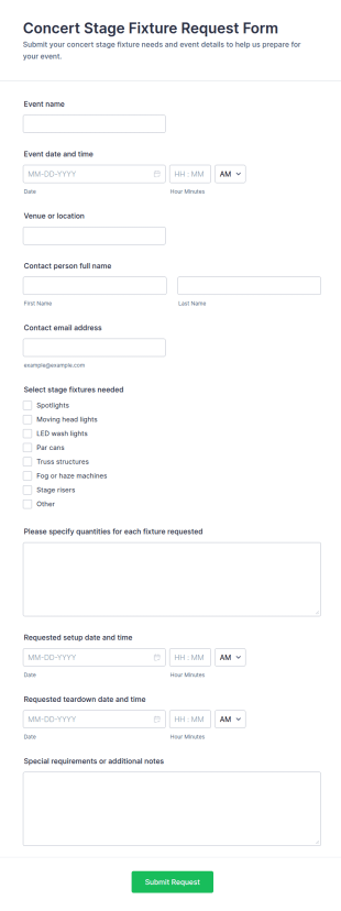 Concert Stage Fixture Request Form Template