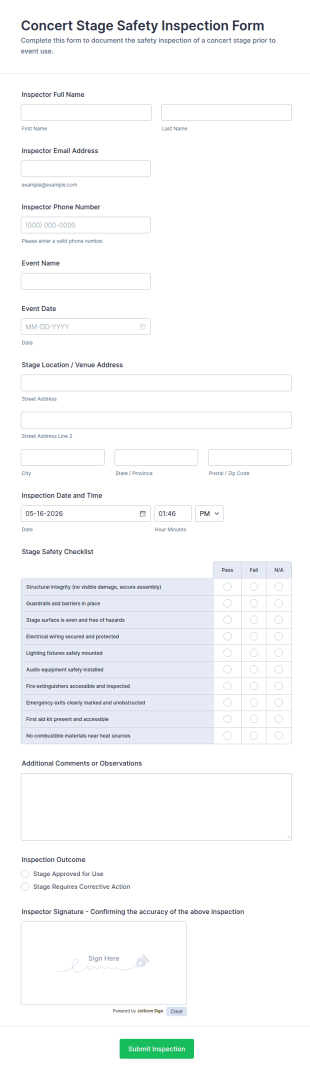 Concert Stage Safety Inspection Form Template