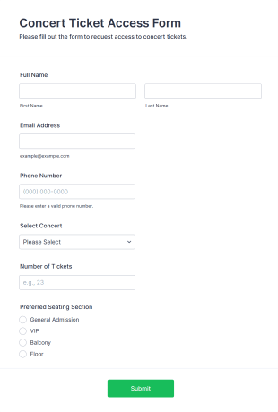Concert Ticket Access Form Template