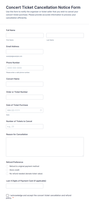 Concert Ticket Cancellation Notice Form Template