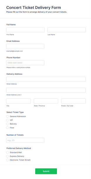 Concert Ticket Delivery Form Template