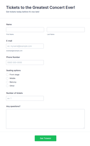 Concert Ticket Registration Form Template