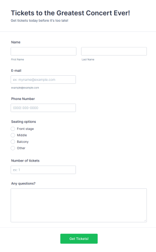 Concert Ticket Registration Form Template