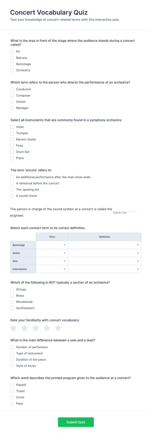 Concert Vocabulary Quiz Form Template