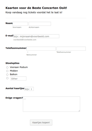 Concertkaarten Registratieformulier