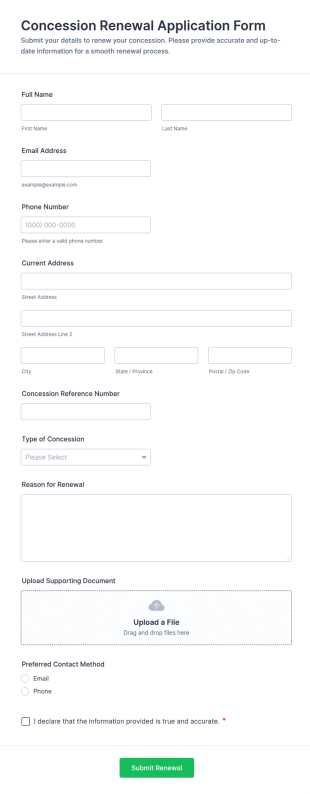 Concession Renewal Application Form Template