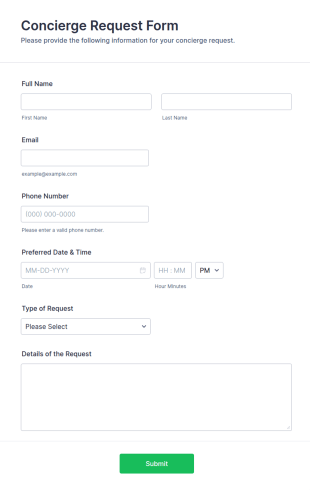 Concierge Request Form Template