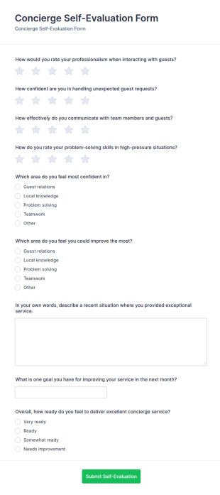 Concierge Self Evaluation Form Template