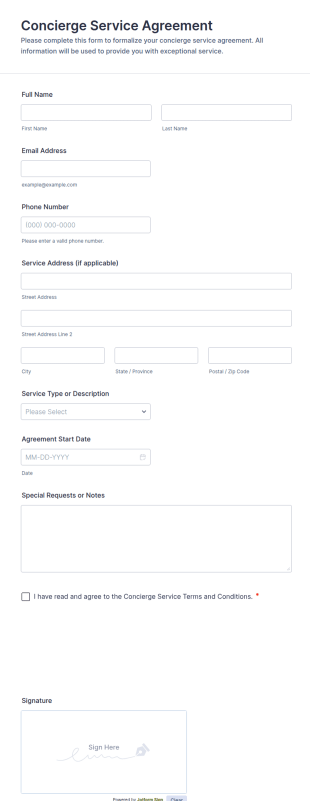 Concierge Service Agreement Form Template