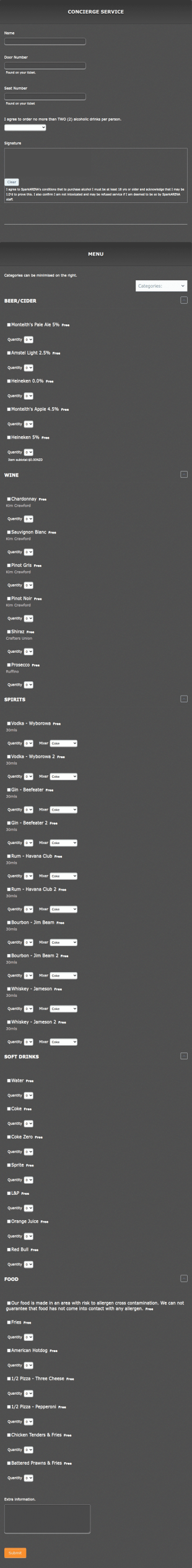 Concierge Service Form Template