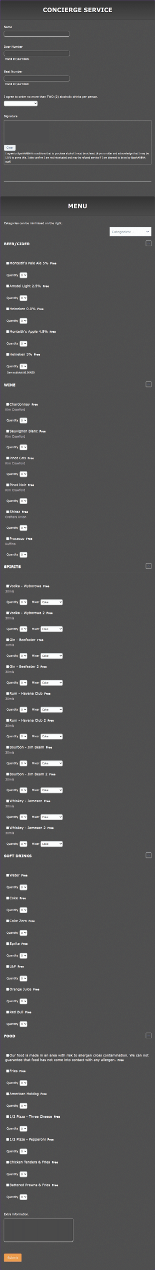 Concierge Service Form Template