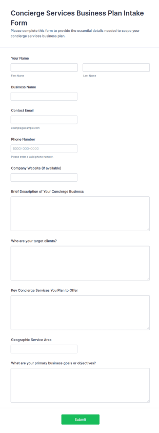 Concierge Services Business Plan Intake Form Template