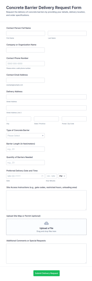 Concrete Barrier Delivery Request Form Template