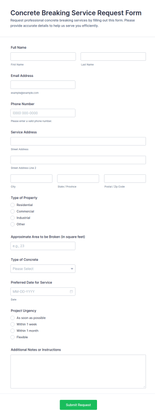 Concrete Breaking Service Request Form Template