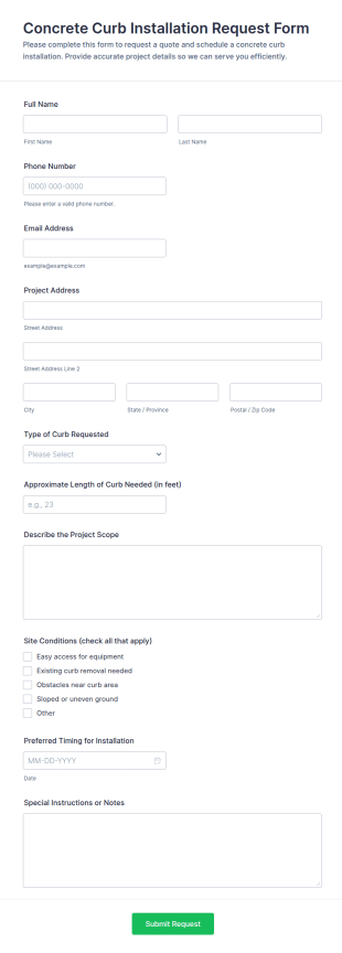 Concrete Curb Installation Request Form Template