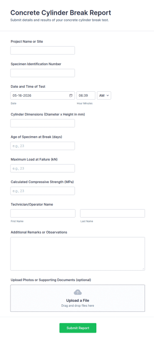 Concrete Cylinder Break Report Form Template