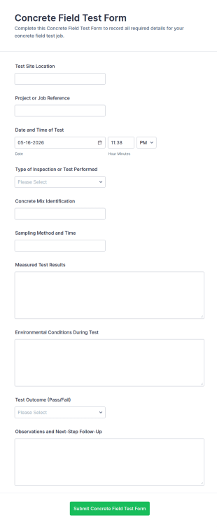 Concrete Field Test Form Template