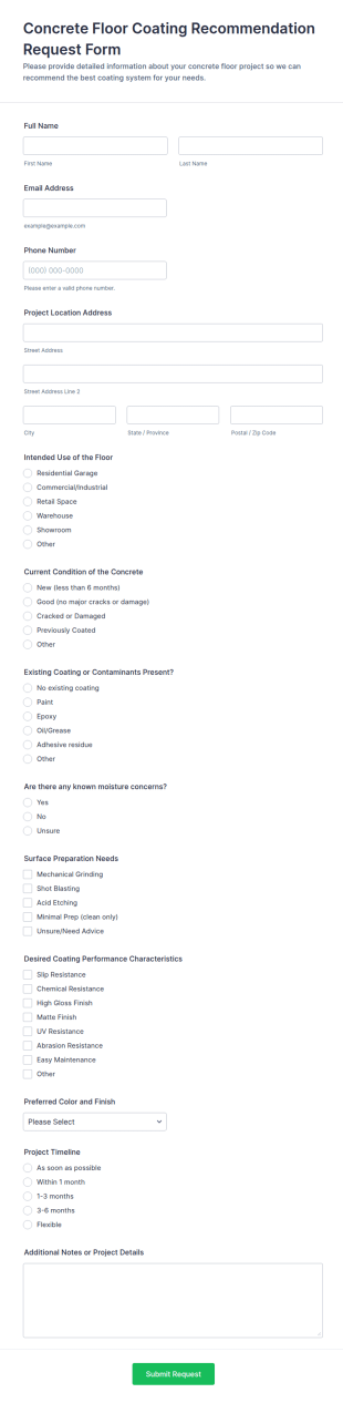 Concrete Floor Coating Recommendation Request Form Template