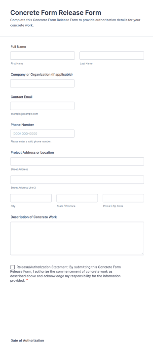 Concrete Form Release Form