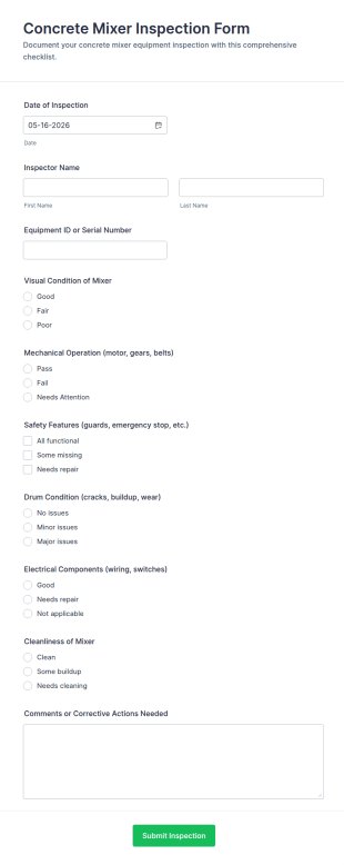 Concrete Mixer Inspection Form Template