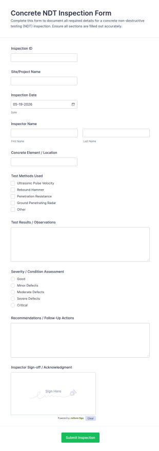 Concrete NDT Inspection Form Template