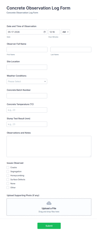Concrete Observation Log Form Template
