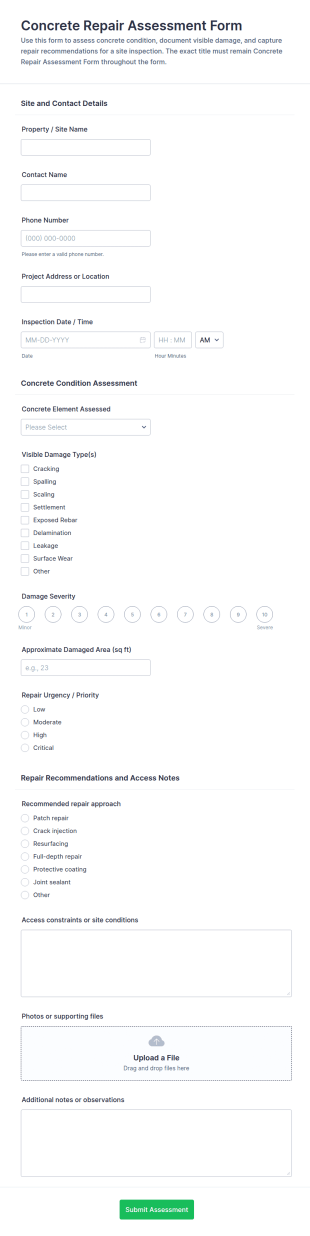 Concrete Repair Assessment Form Template