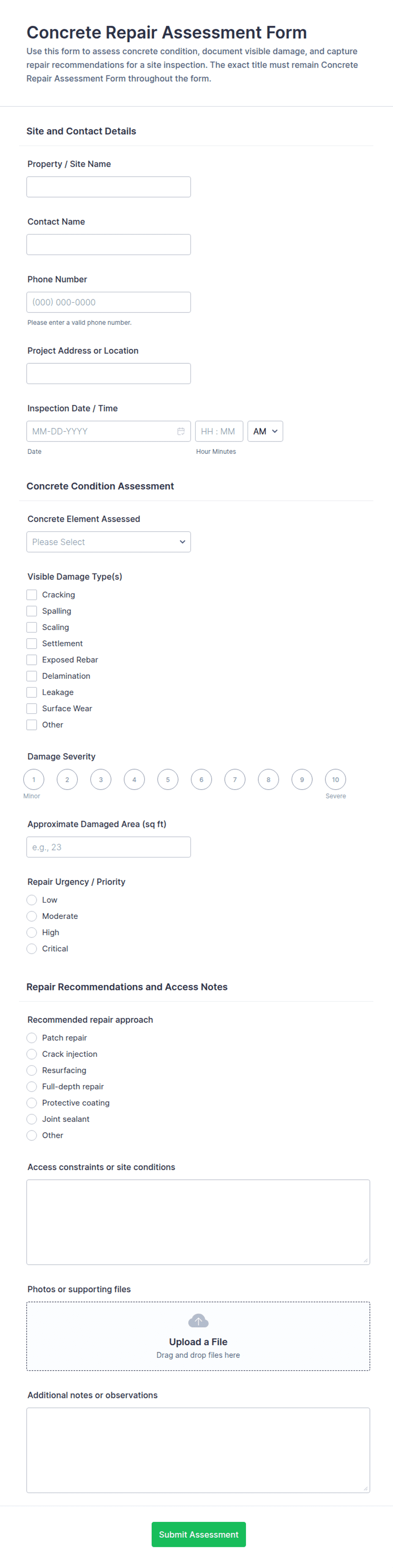 Concrete Repair Assessment Form Template | Jotform