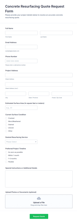 Concrete Resurfacing Quote Request Form Template