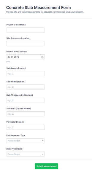 Concrete Slab Measurement Form Template