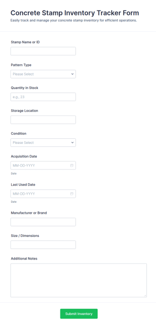 Concrete Stamp Inventory Tracker Form Template
