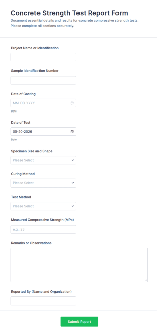Concrete Strength Test Report Form Template