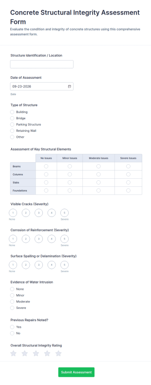 Concrete Structural Integrity Assessment Form Template