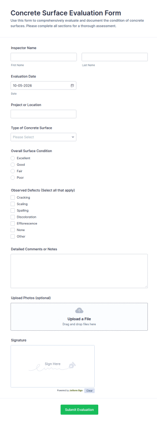 Concrete Surface Evaluation Form Template