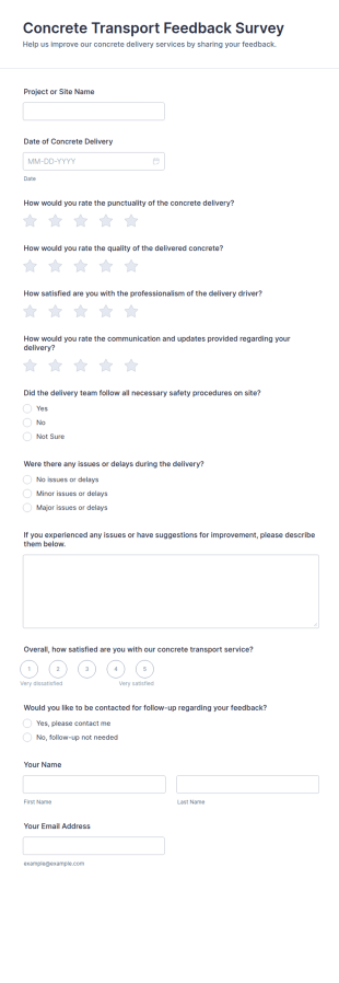 Concrete Transport Feedback Survey Form Template