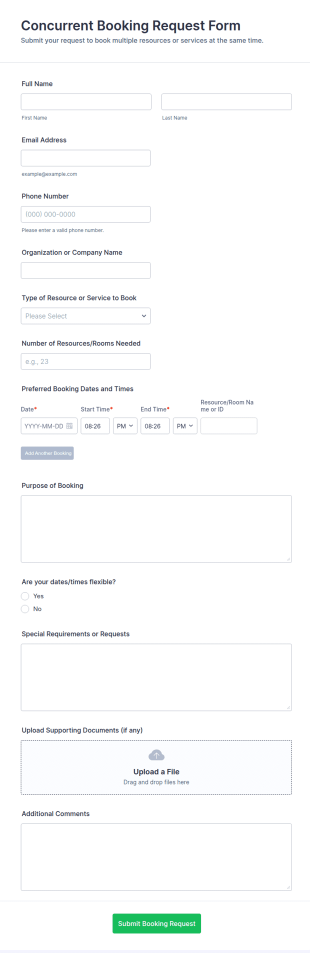 Concurrent Booking Request Form Template