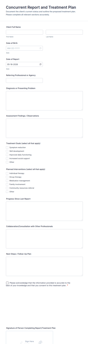 Concurrent Report And Treatment Plan Form Template