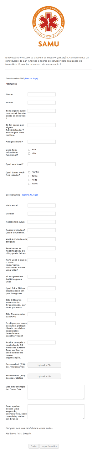 Concurso Público SAMU Form Template