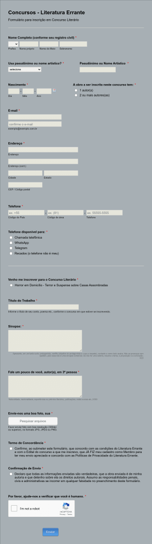 Concursos Literários Form Template
