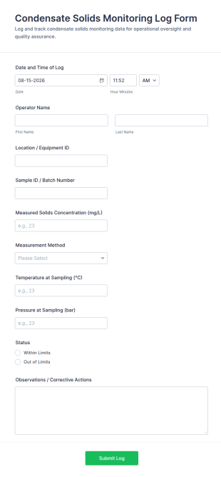 Condensate Solids Monitoring Log Form Template