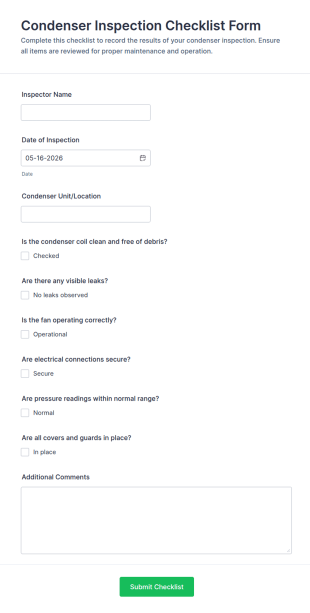 Condenser Inspection Checklist Form Template